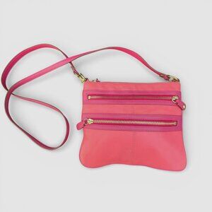 Coach Bonnie Multi Zip Pink/Coral Leather Crossbody Bag